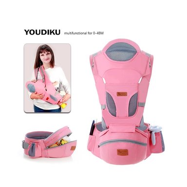 PORTABEBÉ MUNDO ONLINE ERGONÓMICO CON SOPORTE Y BOLSO ROSADO - 3