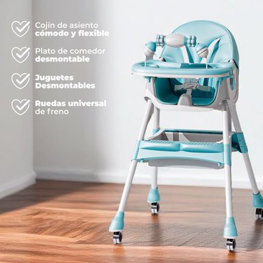 SILLA COMER BEBE DOBLE ALTURA SAFE BABY MECEDORA RECLINABLE - CELESTE - 6
