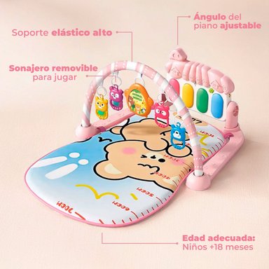 GIMNASIO ALFOMBRA BEBE PIANO 3 EN 1 LITTLE BEAR ROSADO - 4
