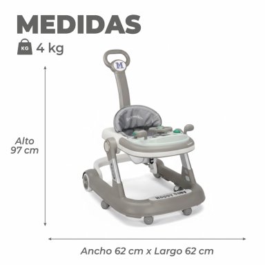 ANDADOR CAMINADORA AUTITO MUSICAL BEBE ANTICAIDA STYLISH - GRIS - 3