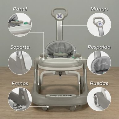 ANDADOR CAMINADORA AUTITO MUSICAL BEBE ANTICAIDA STYLISH - GRIS - 6