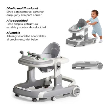ANDADOR CAMINADORA AUTITO MUSICAL BEBE ANTICAIDA STYLISH - GRIS - 8