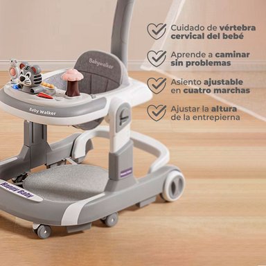 ANDADOR CAMINADORA ALTURA REGULABLE BEBE ANTICAIDA MUSICAL - GRIS - 3