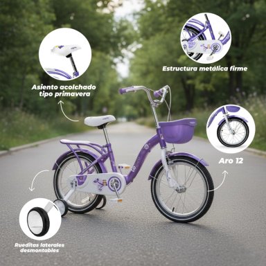BICICLETA NIÑA INFANTIL DE PASEO PURPLE OWL RUEDITAS ARO 12 - 4