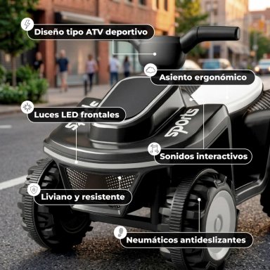 MOTO NIÑOS CUATRIMOTO ELE CTRICA SPORT LUCES Y SONIDO NEGRO - 6
