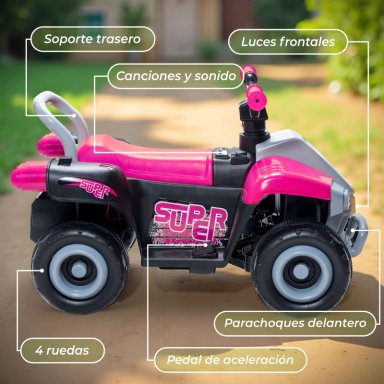 MOTO NIÑOS CUATRIMOTO ELE CTRICA ESTILO MARIO KART FUCSIA - 6
