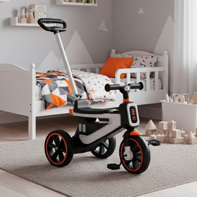 TRICICLO COCHE A PEDAL 2 EN 1 CON MANGO DESMONTABLE BLANCO - 2