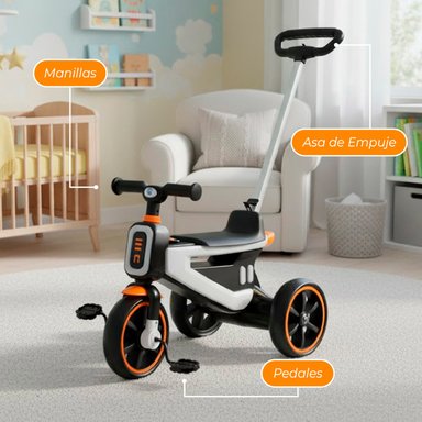 TRICICLO COCHE A PEDAL 2 EN 1 CON MANGO DESMONTABLE BLANCO - 6