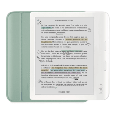 LECTOR E READER KOBO LIBRA COLOUR BLANCO CON FUNDA SLEEPCOVER VERDE - 1