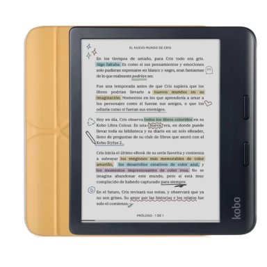 LECTOR E READER KOBO LIBRA COLOUR NEGRO CON FUNDA SLEEPCOVER AMARILLA - 1