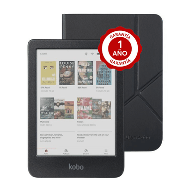 LECTOR E READER KOBO CLARA COLOUR NEGRO CON FUNDA SLEEPCOVER NEGRO - 1