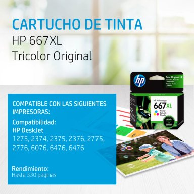 CARTUCHO DE TINTA HP 667XL TRICOLOR ORIGINAL - 2