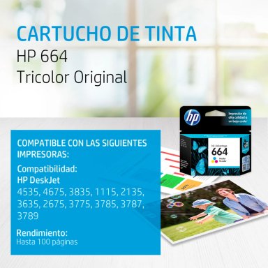 Cartucho de tinta HP 664 Tricolor Original - 3