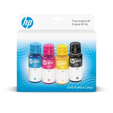 PACK HP AMARILLO DE 4 BOTELLAS DE TINTA GT53/GT52 ORIGINAL NEGRO CYAN MAGENTA - 1