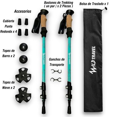 PACK BASTONES TREKKING WILD TRAVEL ALUMINIO 2 UNIDADES - 1