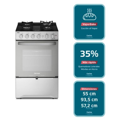COCINA A GAS FENSA F 3000 RT 4 PLATOS CUBIERTA VIDRIO INOX - 9