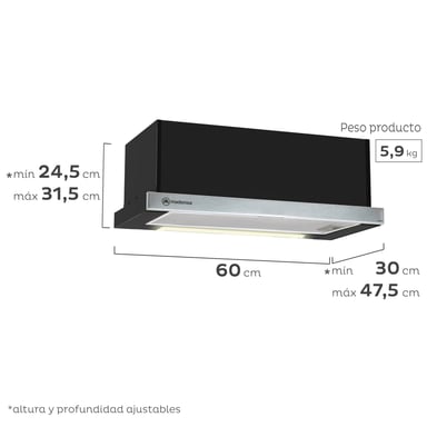 CAMPANA MADEMSA ANCHO 60 CM MX 6270 COCINA EXTRACTORA RETRÁCTIL EMPOTRABLE - 3