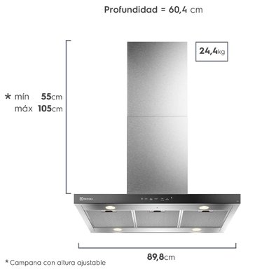 Campana Cocina Decorativa Electrolux Isla 90cm Timer CE9IF - 2