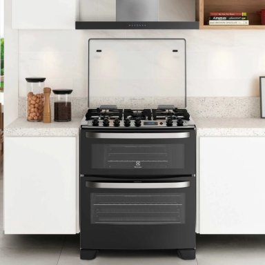 COCINA A GAS 5 PLATOS DOBLE HORNO TIMER DIGITAL 76DBA NEGRA - 5