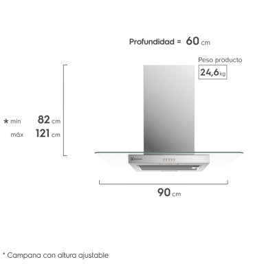 CAMPANA COCINA ISLA DECORATIVA 90CM LUZ LED CE9IX INOX - 3