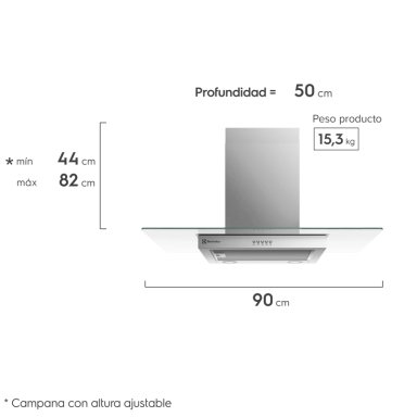 CAMPANA COCINA PARED DECORATIVA 90CM LUZ LED CE9VX INOX - 3