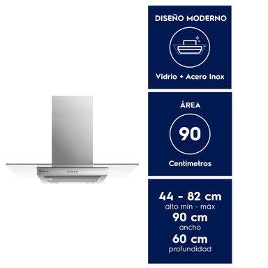 CAMPANA COCINA PARED DECORATIVA 90CM LUZ LED CE9VX INOX - 4