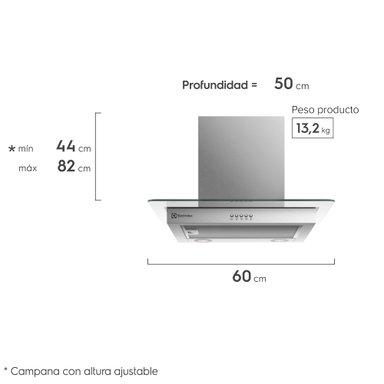 CAMPANA COCINA PARED DECORATIVA 60CM LUZ LED CE6VX INOX - 3