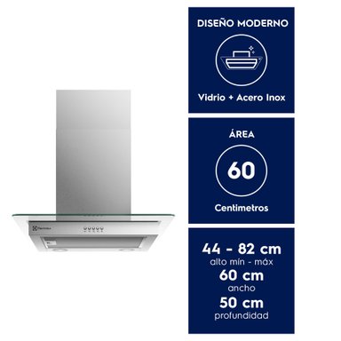 CAMPANA COCINA PARED DECORATIVA 60CM LUZ LED CE6VX INOX - 4