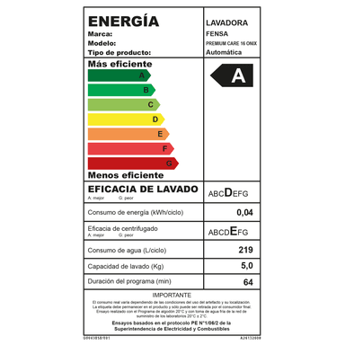 LAVADORA AUTOMATICA 16KG CARGA SUPERIOR PREMIUM CARE 16 ONIX - 5