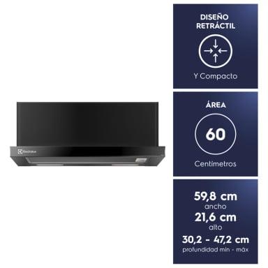 CAMPANA COCINA EXTRACTORA RETRACTIL 60CM LUZ LED DE6RI NEGRA - 4