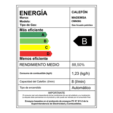 CALEFONT GAS LICUADO 8 LITROS TIRO NATURAL IONIZADO CMN08G - 8