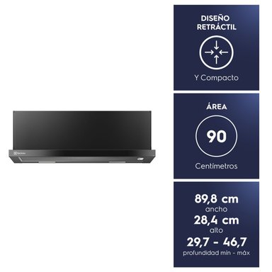 CAMPANA COCINA EXTRACTORA RETRACTIL 90CM LUZ LED DE9RI NEGRA - 5