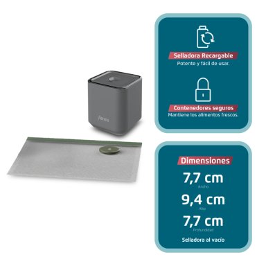 KIT SELLADORA AL VACIO PORTATIL + 5 BOLSAS REUTILIZABLES - 8