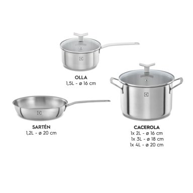 JUEGO BATERIA OLLAS ACERO INOXIDABLE ELECTROLUX 5 UN - 6