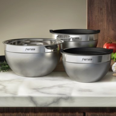 SET BOWLS ACERO INOXIDABLE MULTIUSO FENSA TAPA PLASTICO 3 UN - 9