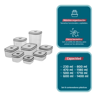 SET CONTENEDORES DE PLASTICO HERMÉTICOS FENSA 8 UN - 2