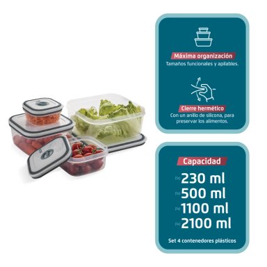 SET CONTENEDORES DE PLASTICO HERMÉTICOS FENSA 4 UN - 2