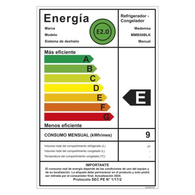 FRIGOBAR 50L FRIO DIRECTO CON LLAVE Y LUZ LED MMB50BLK NEGRO - 8