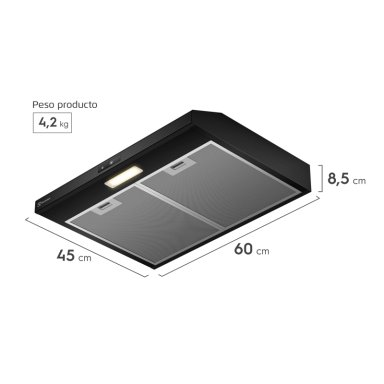 CAMPANA DE COCINA EXTRACTORA 60CM ALTO PODER SUCCION DE6TB - 3