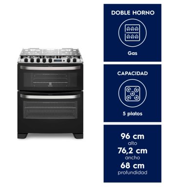 COCINA A GAS 5 PLATOS DOBLE HORNO TIMER DIGITAL 76DBA NEGRA - 6