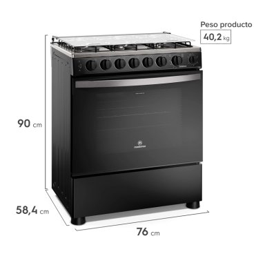 COCINA A GAS 6 PLATOS HORNO VAPOR Y PARRILLA PLETINA FM6SPC NEGRA - 2