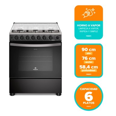 COCINA A GAS 6 PLATOS HORNO VAPOR Y PARRILLA PLETINA FM6SPC NEGRA - 3