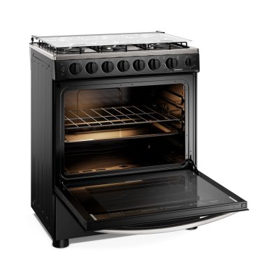 COCINA A GAS 6 PLATOS HORNO VAPOR Y PARRILLA PLETINA FM6SPC NEGRA - 5