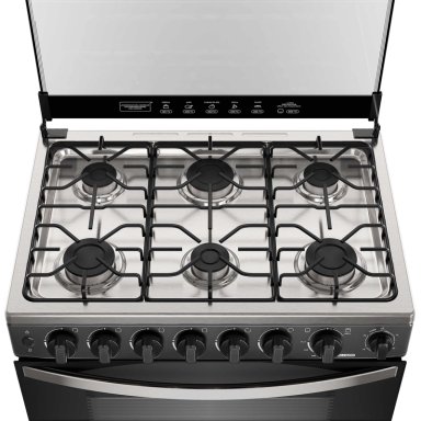 COCINA A GAS 6 PLATOS HORNO VAPOR Y PARRILLA PLETINA FM6SPC NEGRA - 6