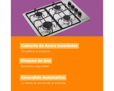 ENCIMERA A GAS 4 PLATOS ENCENDIDO AUTOMATICO KM4GX INOX - 8