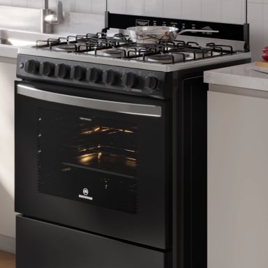 COCINA A GAS 6 PLATOS HORNO VAPOR Y PARRILLA PLETINA FM6SPC NEGRA - 2
