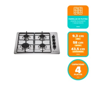 ENCIMERA A GAS 4 PLATOS ENCENDIDO AUTOMATICO KM4GX INOX - 5