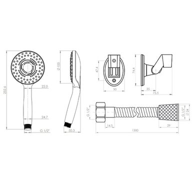 JUEGO DUCHA STRETTO RIMINI MANERAL + FLEXIBLE + SOPORTE - 5