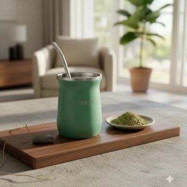 MATE ACERO INOXIDABLE CON BOMBILLA HALTEN 300ML VERDE - 1