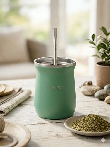 MATE ACERO INOXIDABLE CON BOMBILLA HALTEN 300ML VERDE - 3
